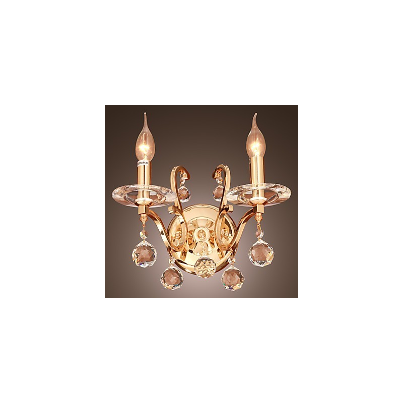 Luminária de parede de cristal dourado com 2 luzes