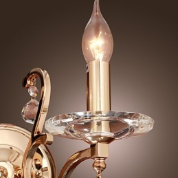 Luminária de parede de cristal dourado com 2 luzes