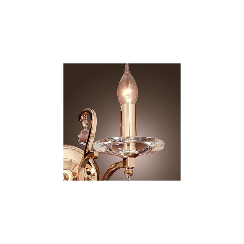 Luminária de parede de cristal dourado com 2 luzes