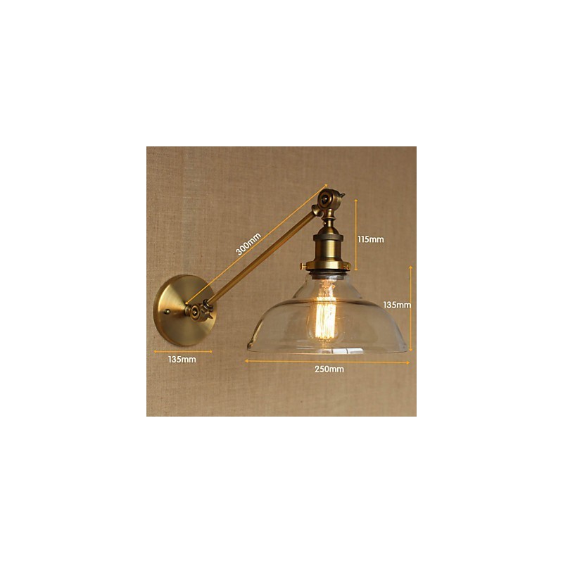 O ferro vidro bronze latão braço estilo retro criativo americano country hall quarto lâmpada de parede