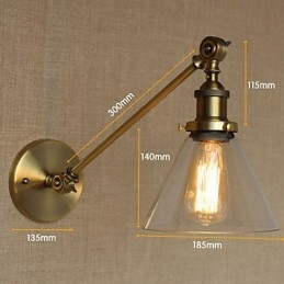 O ferro vidro bronze latão braço estilo retro criativo americano country hall quarto lâmpada de parede