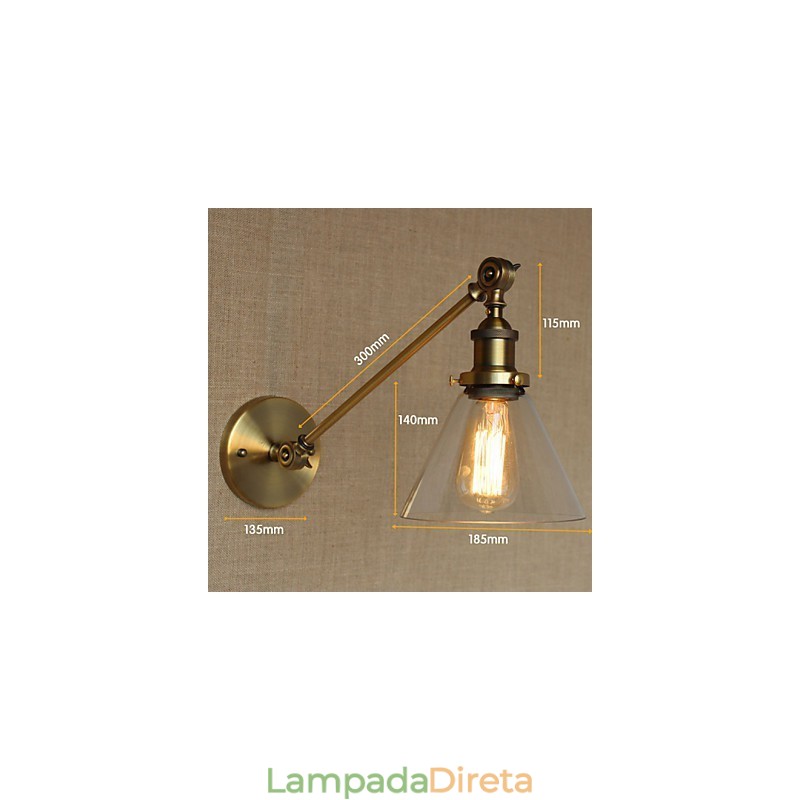 O ferro vidro bronze latão braço estilo retro criativo americano country hall quarto lâmpada de parede
