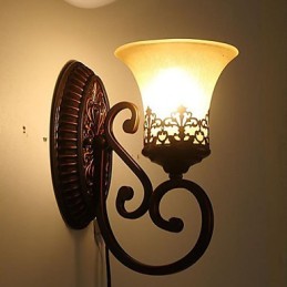 Europa Tipo Restaurando Formas Antigas Ferro Forjado Quarto Vidro Lâmpada de Parede Luz
