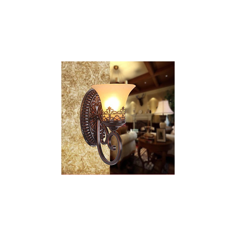Europa Tipo Restaurando Formas Antigas Ferro Forjado Quarto Vidro Lâmpada de Parede Luz
