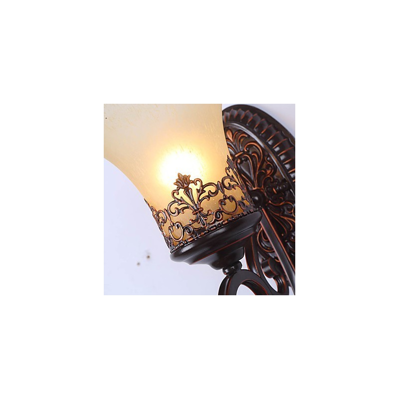 Europa Tipo Restaurando Formas Antigas Ferro Forjado Quarto Vidro Lâmpada de Parede Luz