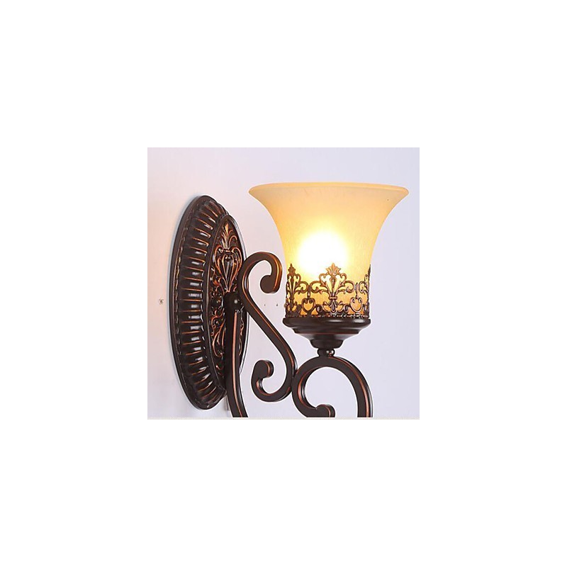 Europa Tipo Restaurando Formas Antigas Ferro Forjado Quarto Vidro Lâmpada de Parede Luz