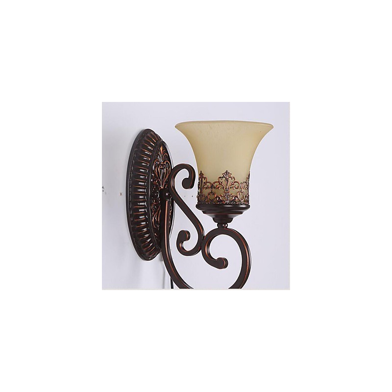 Europa Tipo Restaurando Formas Antigas Ferro Forjado Quarto Vidro Lâmpada de Parede Luz