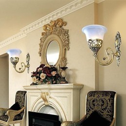 Arandelas de parede de bronze Luzes Moire Vidro Europeu Retro Clássico 220V