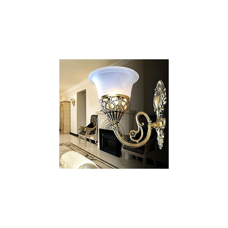 Arandelas de parede de bronze Luzes Moire Vidro Europeu Retro Clássico 220V