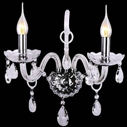 Luminárias de parede de cristal modernas com 2 luzes em formato de vela