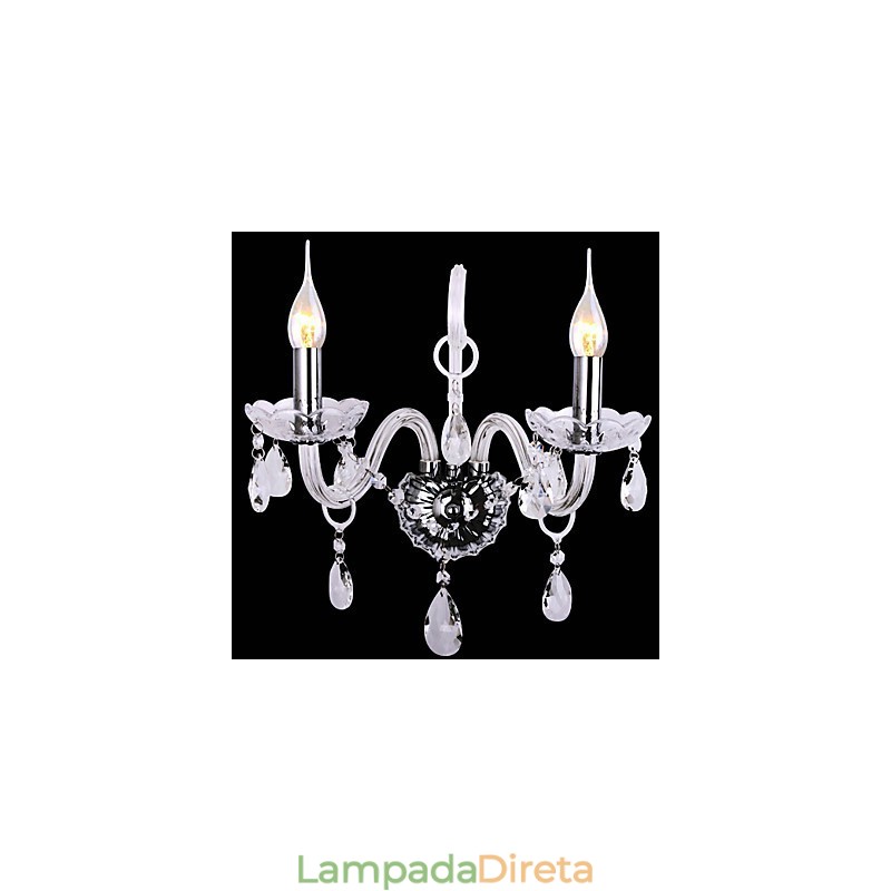 Luminárias de parede de cristal modernas com 2 luzes em formato de vela