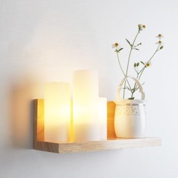 Mini estilo arandelas de parede com cúpulas de vidro moderno contemporâneo madeira bambu luz de parede