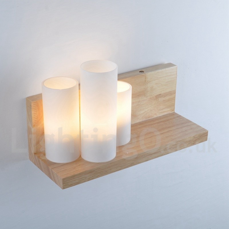 Mini estilo arandelas de parede com cúpulas de vidro moderno contemporâneo madeira bambu luz de parede
