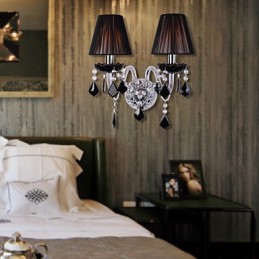 Luminária de parede de cristal com 2 luzes em cúpula de tecido