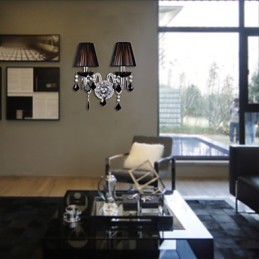 Luminária de parede de cristal com 2 luzes em cúpula de tecido