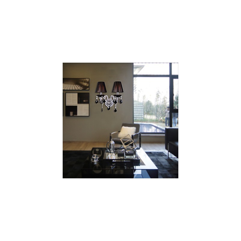 Luminária de parede de cristal com 2 luzes em cúpula de tecido