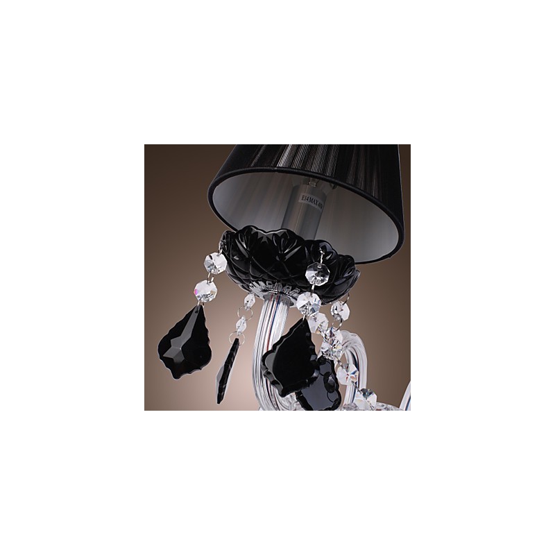 Luminária de parede de cristal com 2 luzes em cúpula de tecido