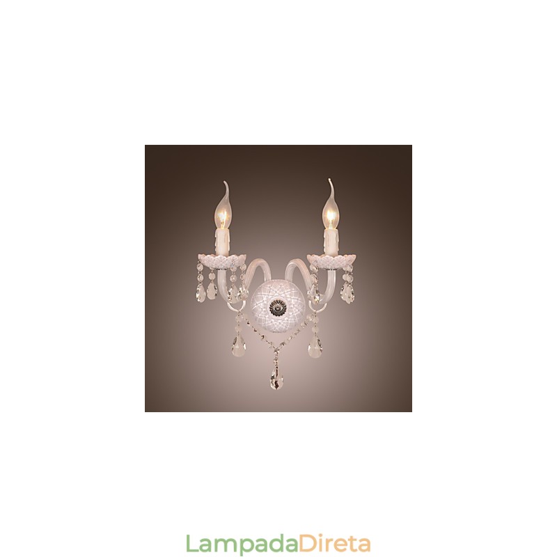 Luminária de parede de cristal com 2 luzes em lâmpada de vela