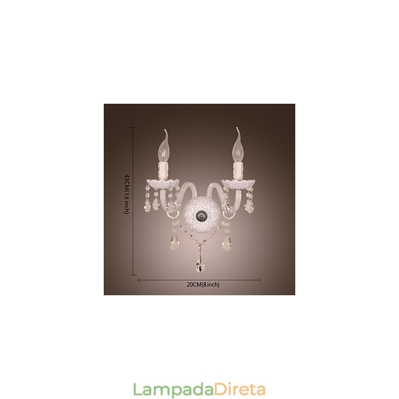 Luminária de parede de cristal com 2 luzes em lâmpada de vela