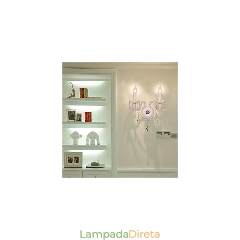 Luminária de parede de cristal com 2 luzes em lâmpada de vela