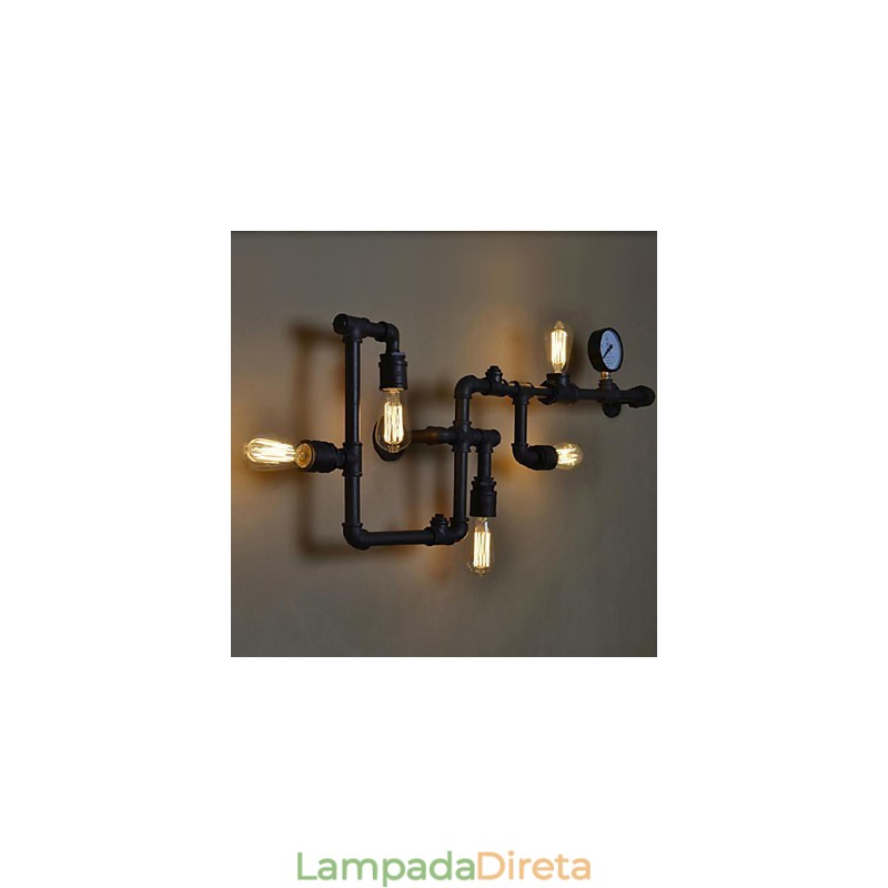Apliques de parede 5 tubos de água de luz ferro mini estilo industrial estilo country metal