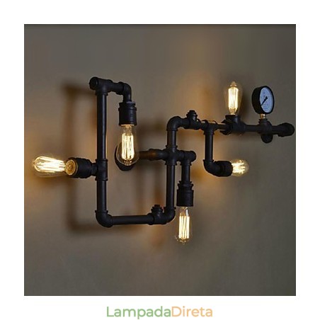 Apliques de parede 5 tubos de água de luz ferro mini estilo industrial estilo country metal Apliques de parede 5 tubos de água de luz ferro mini estilo industrial estilo country metal