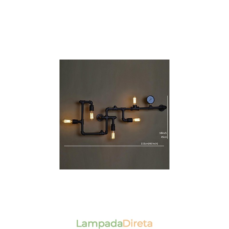 Apliques de parede 5 tubos de água de luz ferro mini estilo industrial estilo country metal