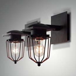 Luminárias de parede retrô forjadas, luminária de parede antiga de cabeça única, luminária de loft americana, ferro vintage, pequenas gaiolas, luminária de parede