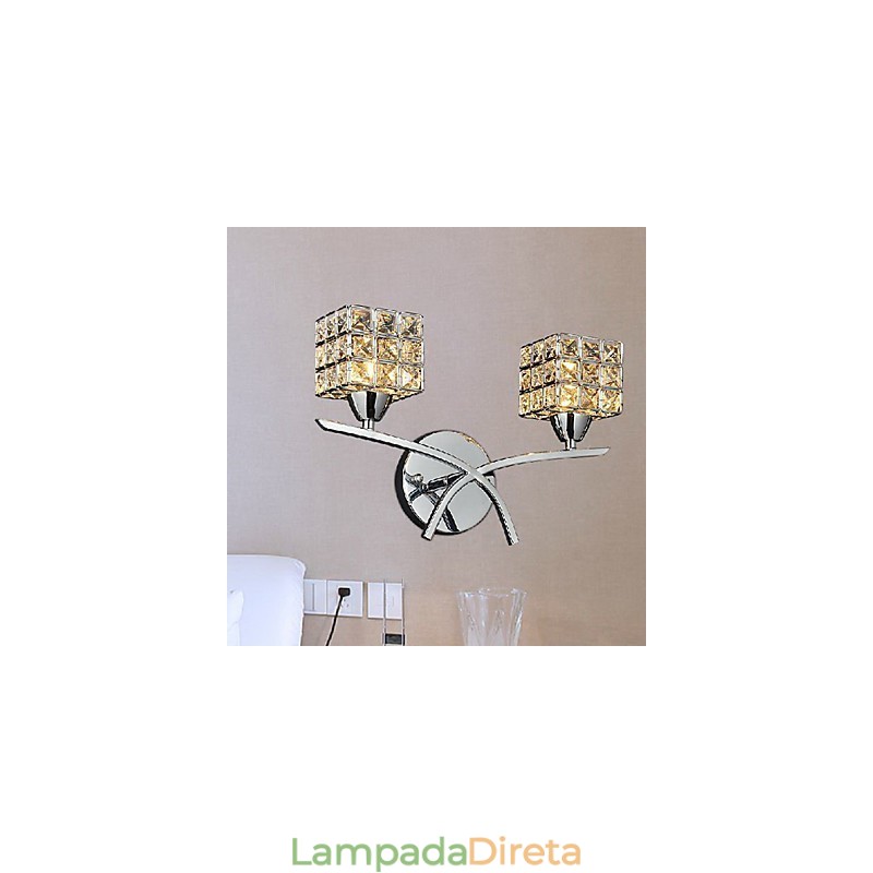 Luminária de parede de cristal moderna com 2 luzes