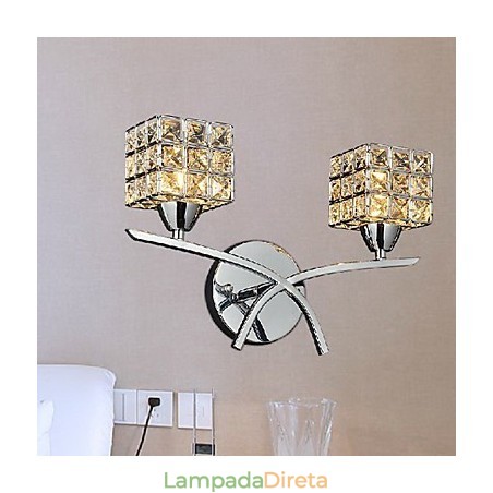 Luminária de parede de cristal moderna com 2 luzes Luminária de parede de cristal moderna com 2 luzes