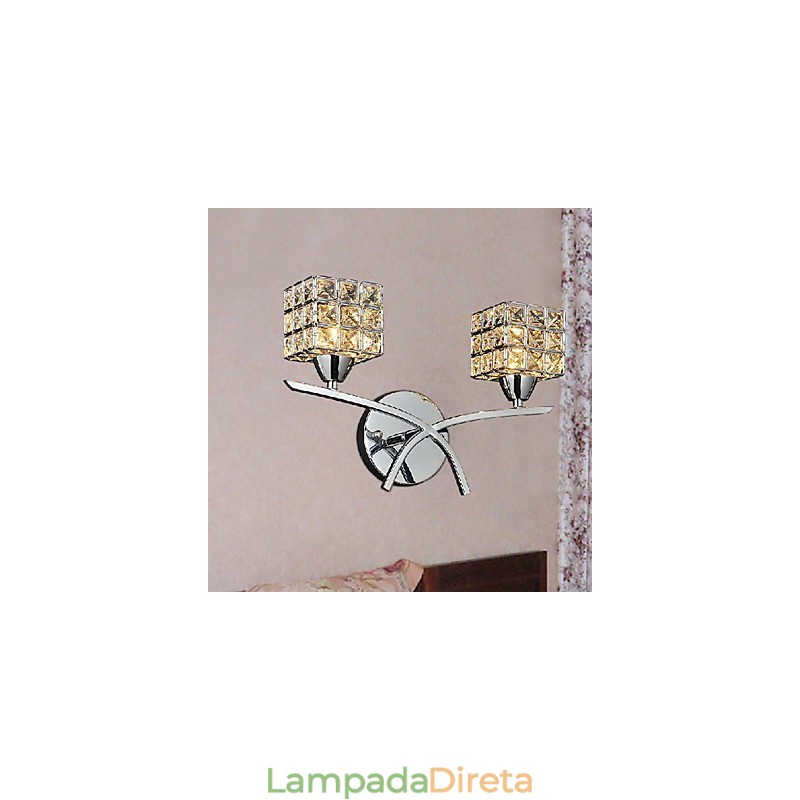 Luminária de parede de cristal moderna com 2 luzes