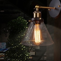 Luminária de parede retrô com cúpula de vidro floral e suporte de metal