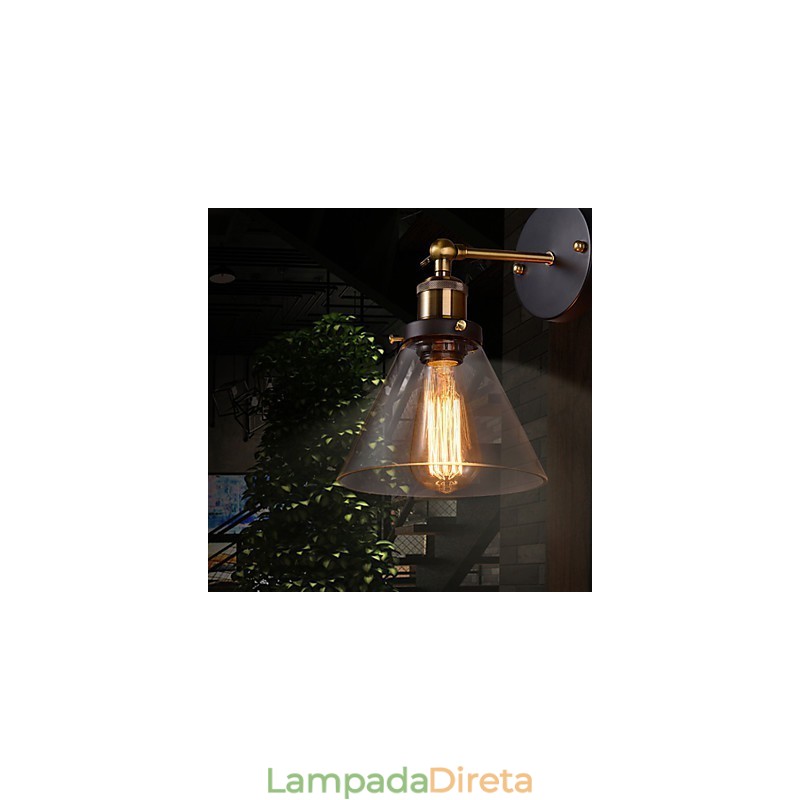 Luminária de parede retrô com cúpula de vidro floral e suporte de metal