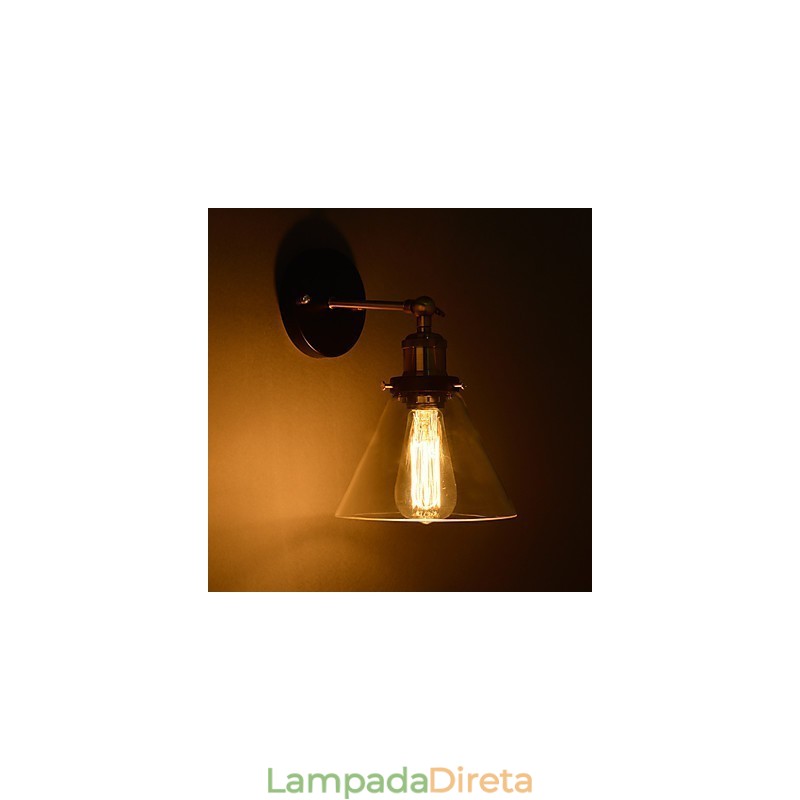 Luminária de parede retrô com cúpula de vidro floral e suporte de metal