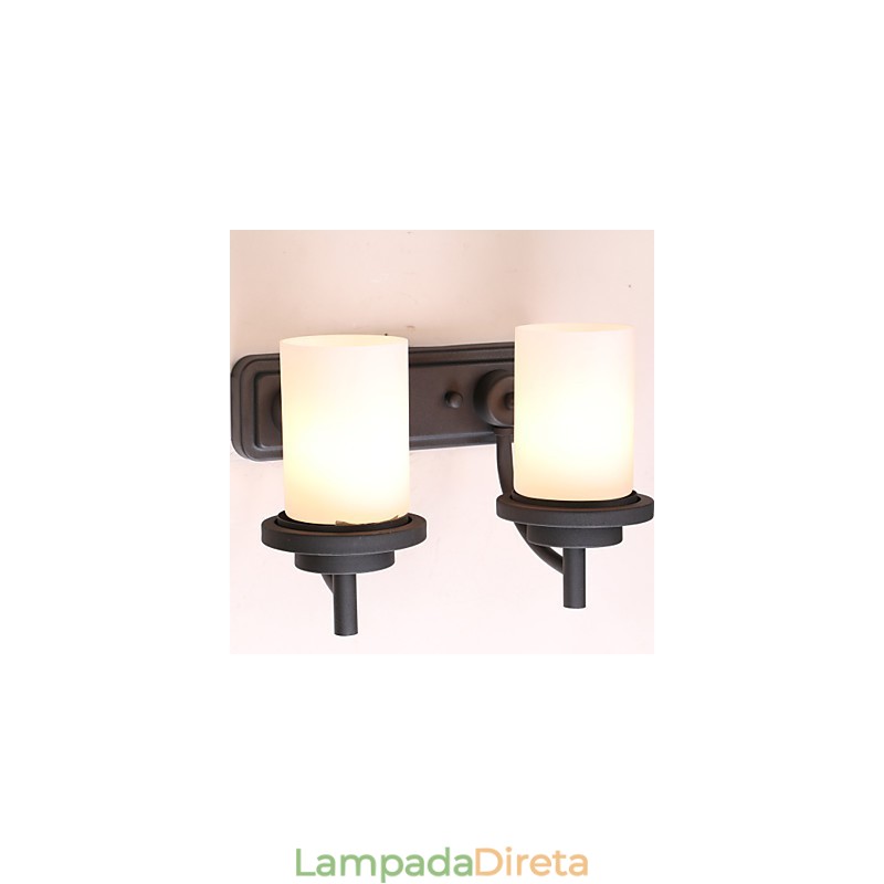 2*Luminária de parede estilo clássico de ferro retrô em processamento de pintura com vidro fosco