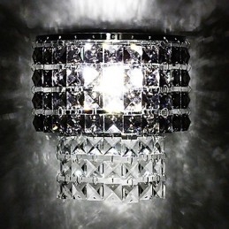 Luminária de parede moderna com abajur de tecido, placa de metal, cristal, estilo de decoração