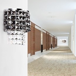 Luminária de parede moderna com abajur de tecido, placa de metal, cristal, estilo de decoração