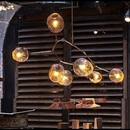 Bola de vidro de arte pendurada galhos pendurados lustre de 7 luzes com cúpula de vidro