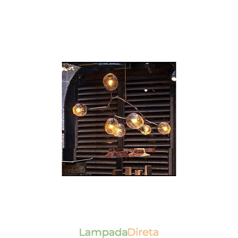 Bola de vidro de arte pendurada galhos pendurados lustre de 7 luzes com cúpula de vidro