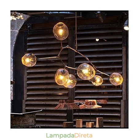 Bola de vidro de arte pendurada galhos pendurados lustre de 7 luzes com cúpula de vidro Bola de vidro de arte pendurada galhos pendurados lustre de 7 luzes com cúpula de vidro