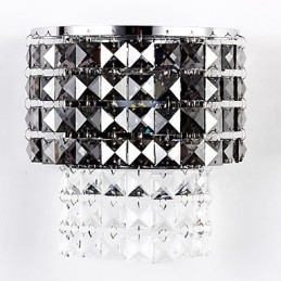 Luminária de parede moderna com abajur de tecido, placa de metal, cristal, estilo de decoração