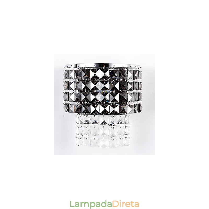 Luminária de parede moderna com abajur de tecido, placa de metal, cristal, estilo de decoração