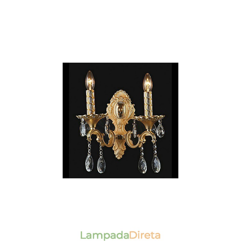 Luminária de parede de cristal dourado com 2 luzes