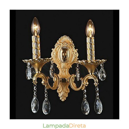 Luminária de parede de cristal dourado com 2 luzes Luminária de parede de cristal dourado com 2 luzes
