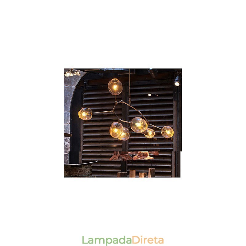 Bola de vidro de arte pendurada galhos pendurados lustre de 7 luzes com cúpula de vidro