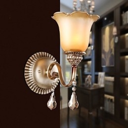 Europa Tipo Restaurando Formas Antigas Ferro Forjado Quarto Cristal Vidro Lâmpada de Parede Luz