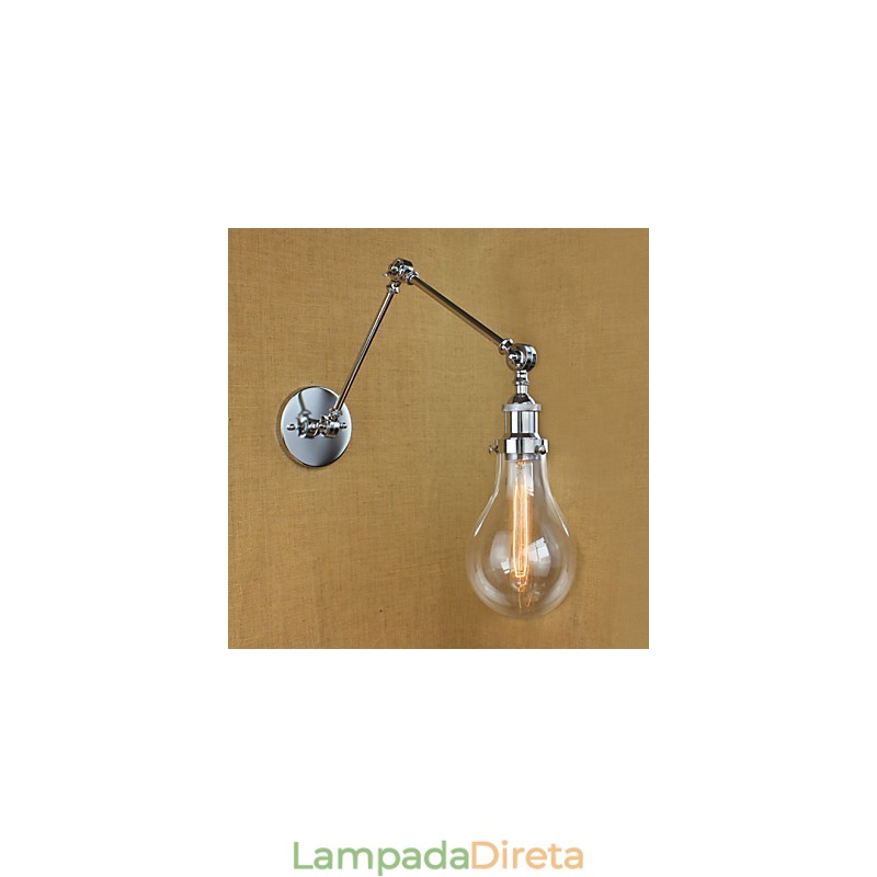 Luminária de parede retrô telescópica de vidro cromado