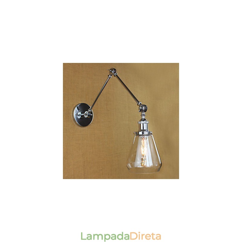 Luminária de parede retrô telescópica de vidro cromado