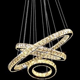 Luminária pendente de cristal moderna iluminação três anéis D406080 K9 grandes luminárias de teto de cristal