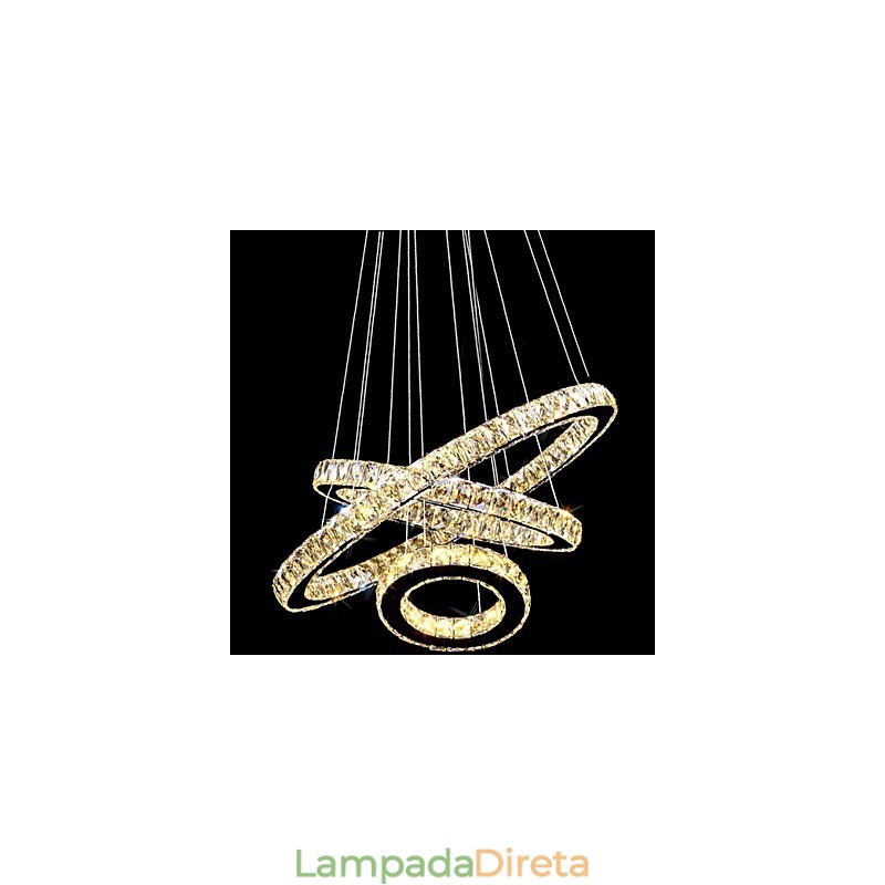 Luminária pendente de cristal moderna iluminação três anéis D406080 K9 grandes luminárias de teto de cristal